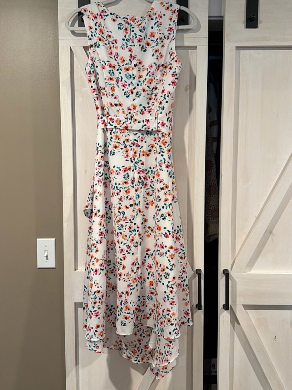 Calvin Klein White Floral Hi-Low Dress with Pink & Orange Blooms